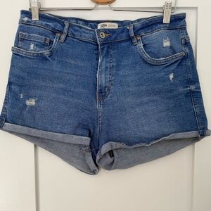 Zara Distressed Blue Jean Shorts